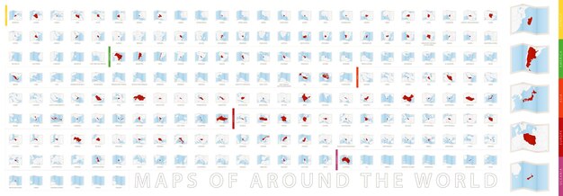 Collection of folding maps of the world a map with two folds