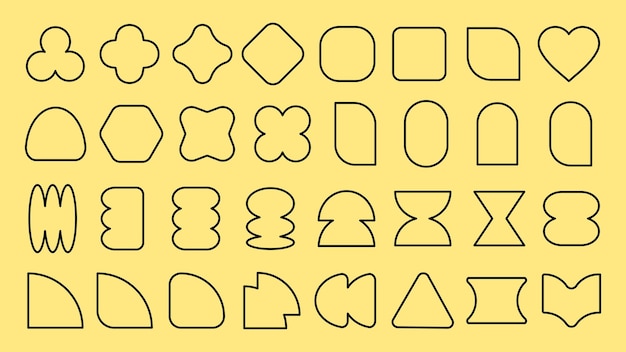 Collection of geometric shapes on a yellow background Various geometric shapes like circles squares and triangles Geometric shapes in a neat arrangement Black shapes vector element set