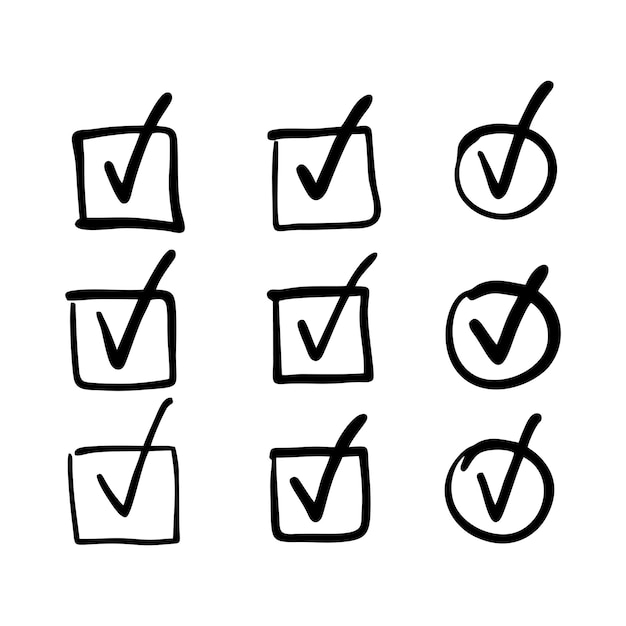 collection of hand drawn checkmarks on white background stock illustration