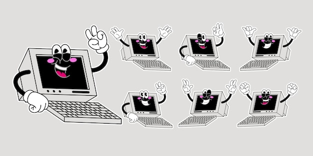 Collection of Happy Tube Monitor Cartoon Character in Various Pose