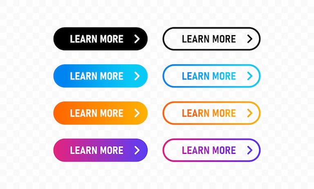 collection of learn more buttons. flat button with colorful gradient. colorful buttons for sites and applications.vector illustration.