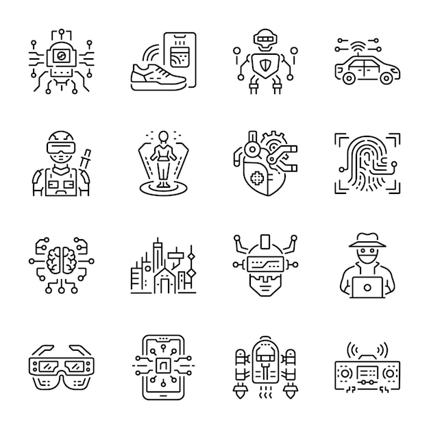 collection of linear style cyberpunk icons