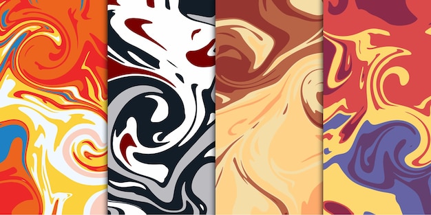 Collection of marble abstract seamless patterns in multicolors