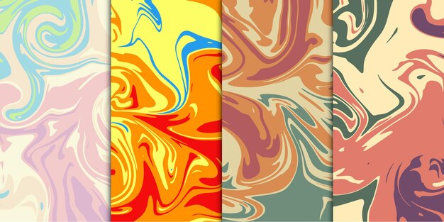 Collection of marble abstract seamless patterns in multicolors