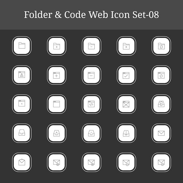 Collection of minimalist folder and code icons for web design and development projects Part 08