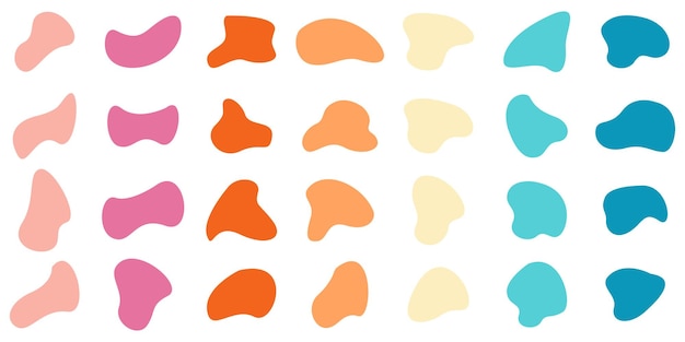 Collection of organic blob shapes Form organic amoeba clumps Collection of irregular round stain