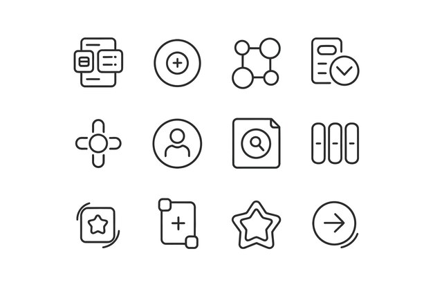 Collection of Outline Interface Icons for Mobile Applications and UI Elements