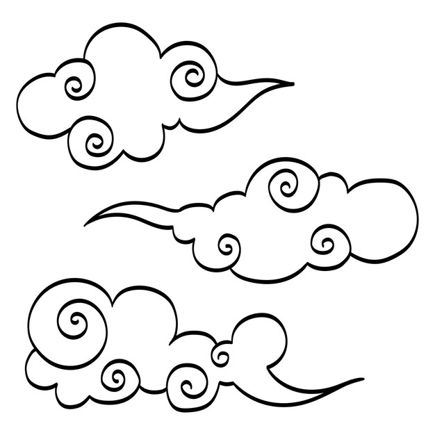 Collection of outline vector images of clouds in the sky