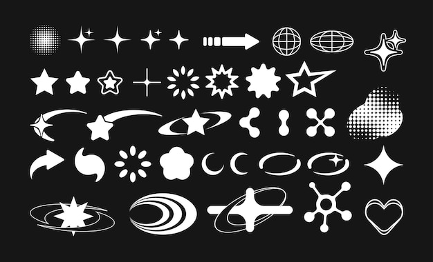 collection of retro y2k forms shapes 2000s graphic design elements 00s aesthetic set templates