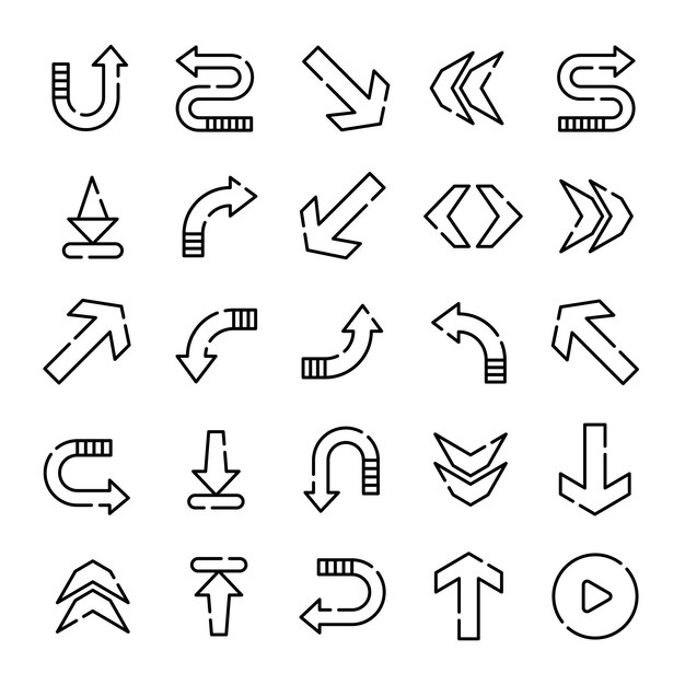 Collection of Simple Black Line Arrows Icons Symbols and Directions