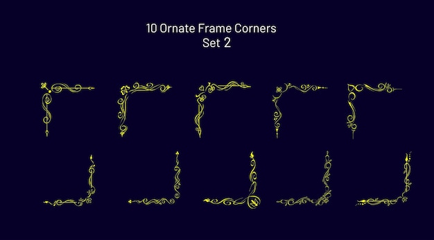 Collection of symmetrical decorative corners vignettes Set of elegant calligraphic lines