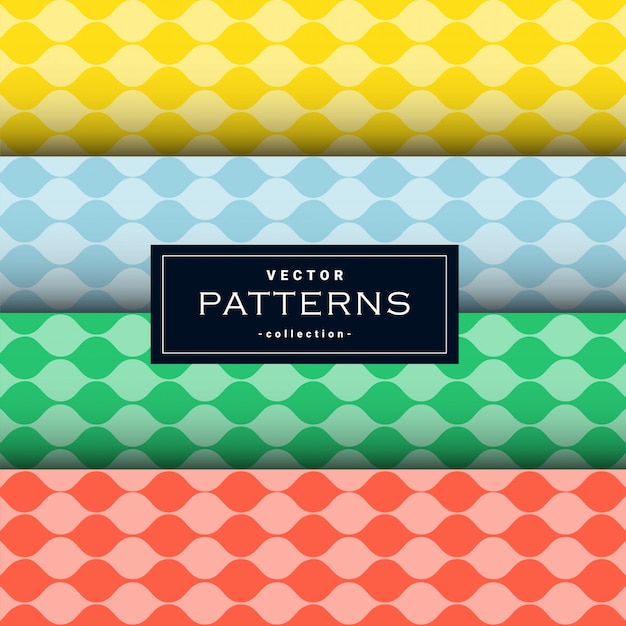 Collection of wavy lines pattern set in four colors