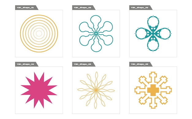 Collection of Y2K elements Retro futuristic graphic ornaments Modern abstract forms