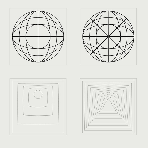 collection of y2k elements trendy geometric postmodern figures objects in y2k style