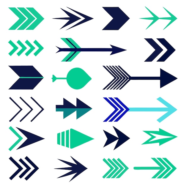 Collection set of arrows with different colors and multi shapes