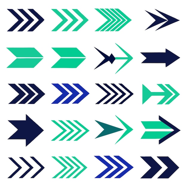 Collection set of arrows with different colors and multi shapes