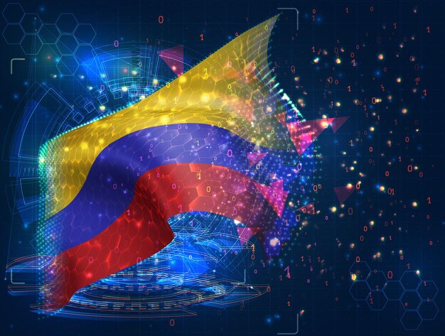 colombia vector flag virtual abstract 3d object from triangular polygons on a blue background