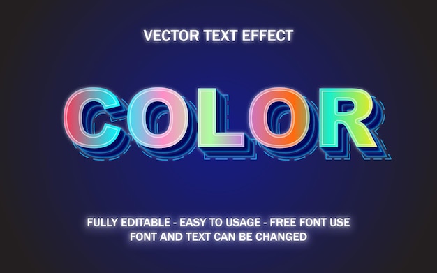 Color editable text effect bright glow style vector