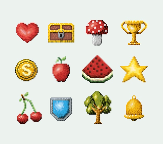 color pixelated set of elements