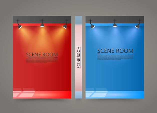 Color Room with a light source banner, Lighted Stage cover, A4 size paper, Vector illustration