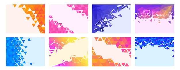 Color triangles background template Corner gradient triangle pattern creative triangulation poster with free space for text vector backdrop set