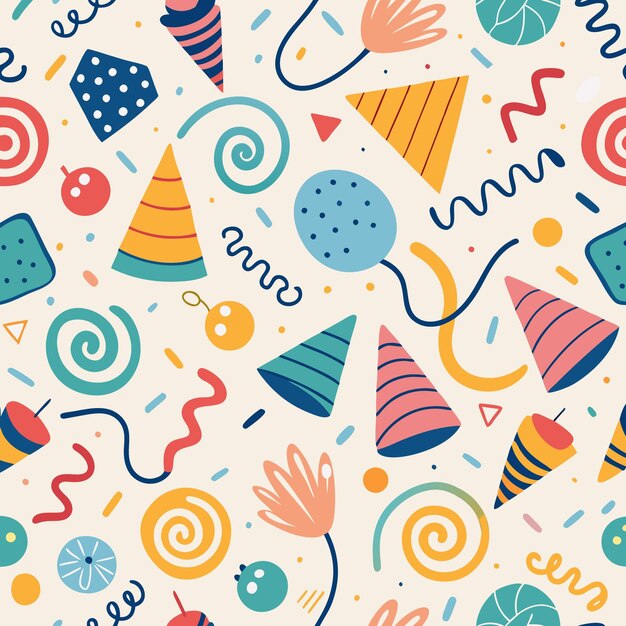 colorful abstract pattern with various shapes and swirls on a beige background