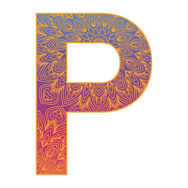 colorful alphabet letter with ornamental mandala design gradient color alphabet