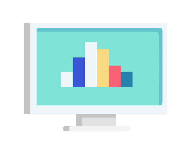 Colorful bar graph on a computer monitor business data analysis statistics display on screen vector