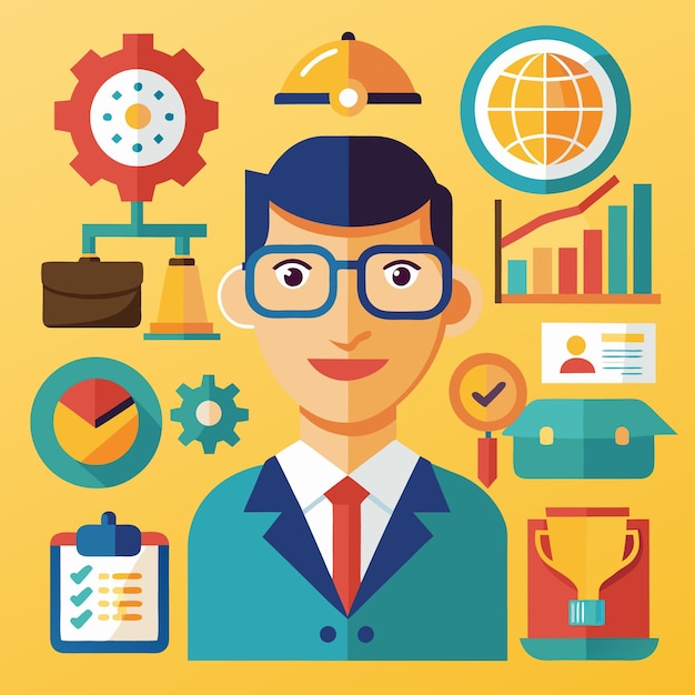 Colorful Cartoon Icons Digital Communication Business and Technology