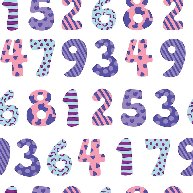 Colorful cute numbers vector seamless background
