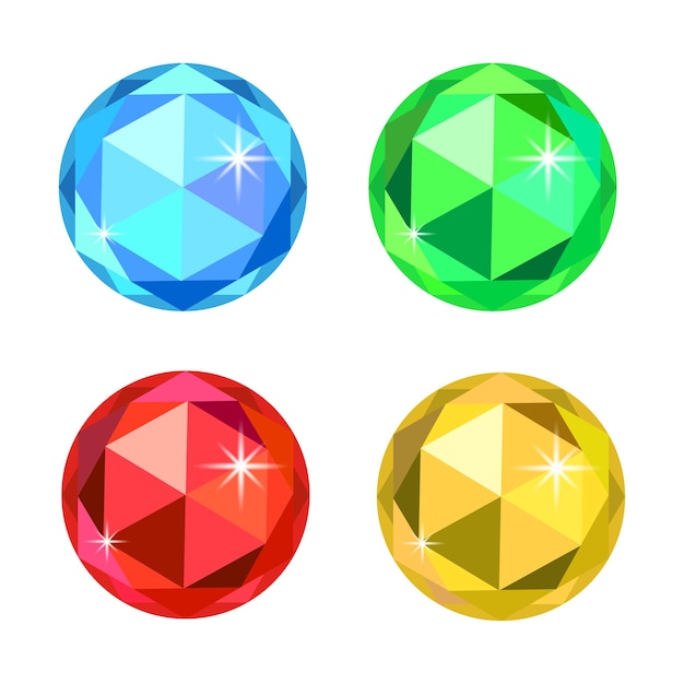 Colorful gemstones collection set of multicolored diamonds Precious stone vector jewels Vector illustration
