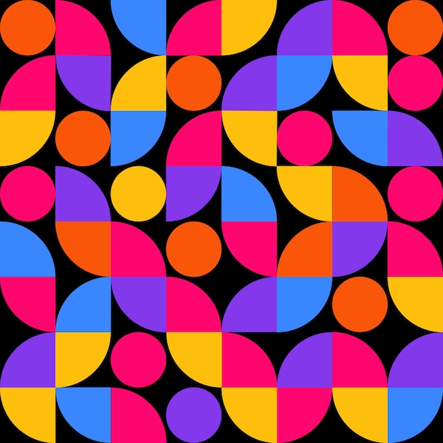 Colorful Geometric seamless pattern on black and background.