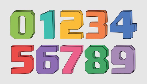Colorful hand drawn 3d numbers