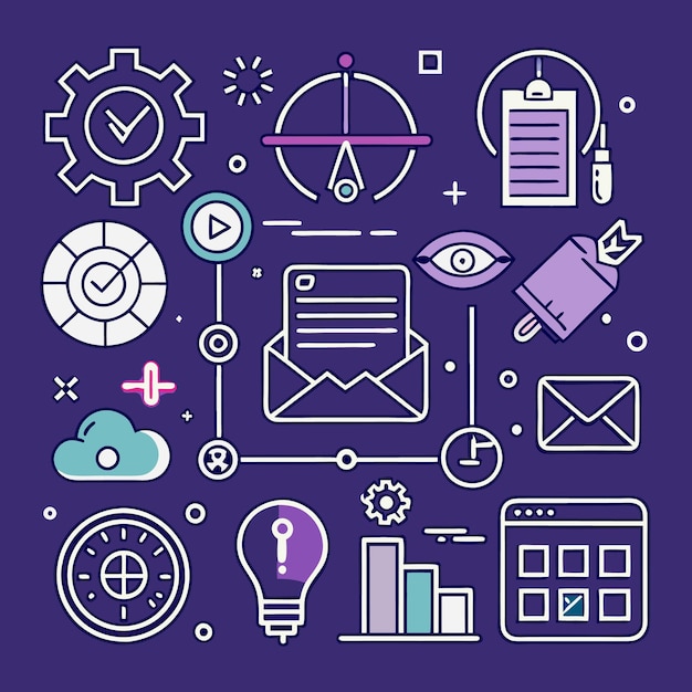 Colorful icons related to business and development