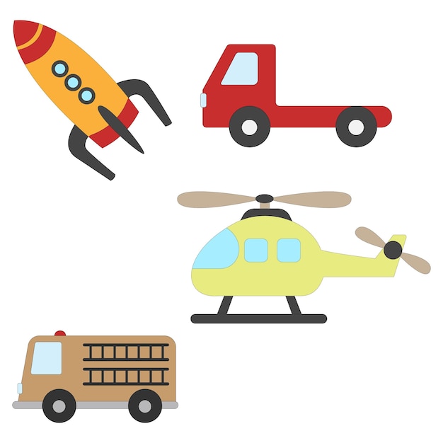 colorful kawaii transportation clipart set in cartoon style for kids and children includes 4 vehicle