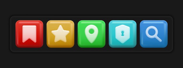 Colorful Mini Set of Basic 3d App Icons . Vector illustration