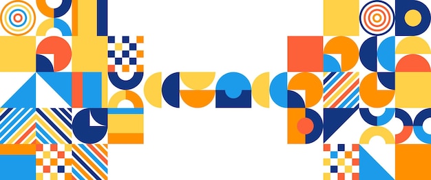 colorful modern vector abstract geometric banner with circles rectangles and squares simple shapes graphic pattern for web design business presentation website header invitation background
