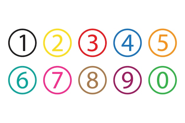 Colorful numbers from zero to nine in circles