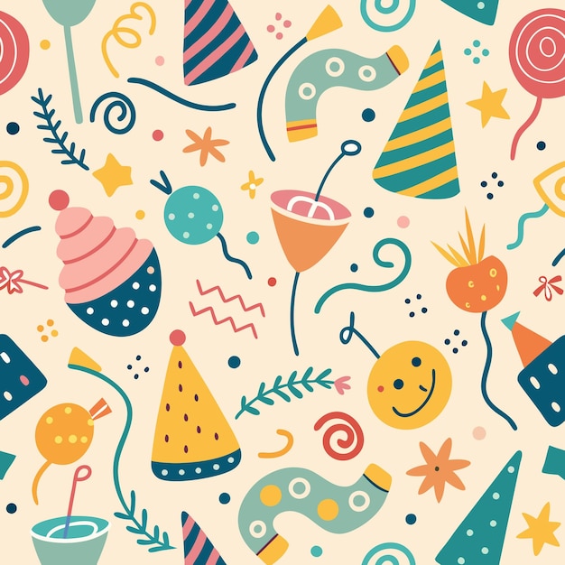 colorful party hat abstract shapes seamless pattern