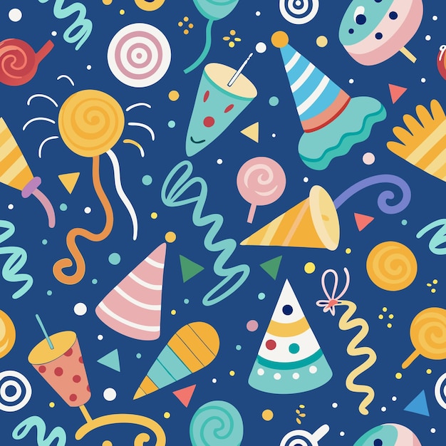 Colorful Party Hat Lollipop and Confetti Pattern