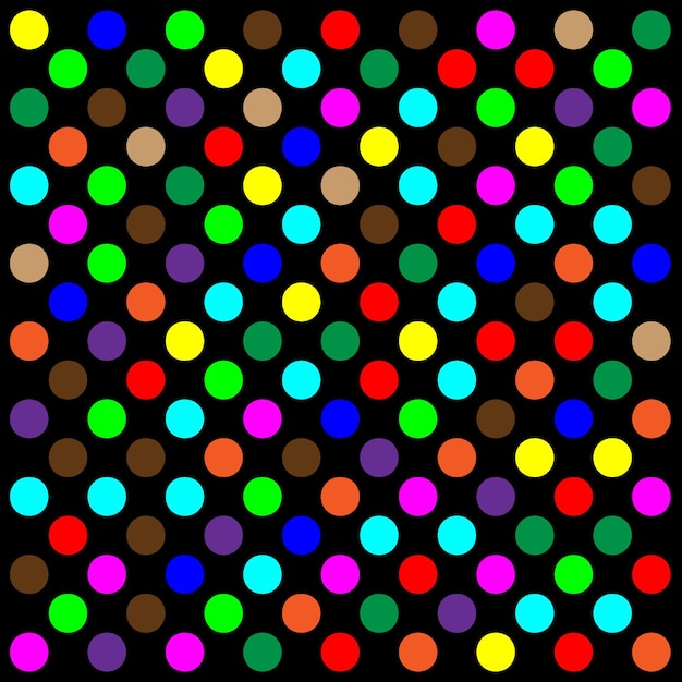 colorful polka dot pattern on black background. textile and gratification letters