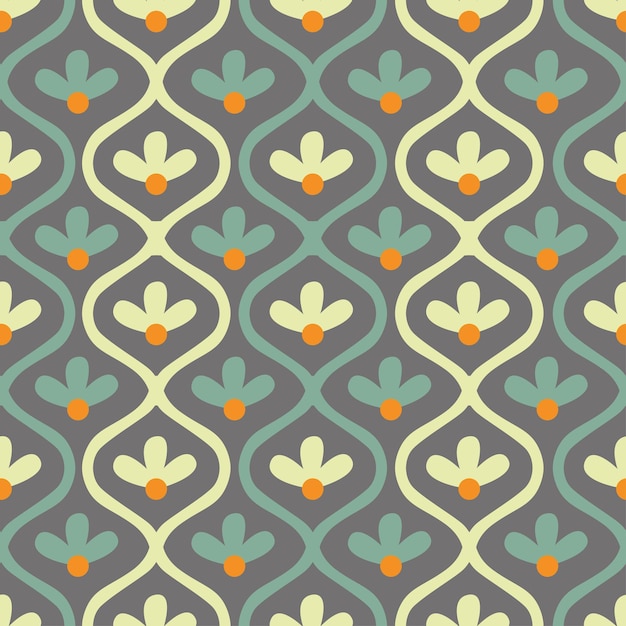 Colorful seamless pattern with orange flowers on dark background Vector floral wallpaper