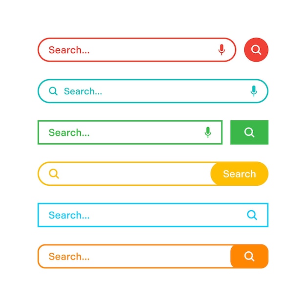 Colorful search bar templates internet browser engine with search box address bar and text field ui