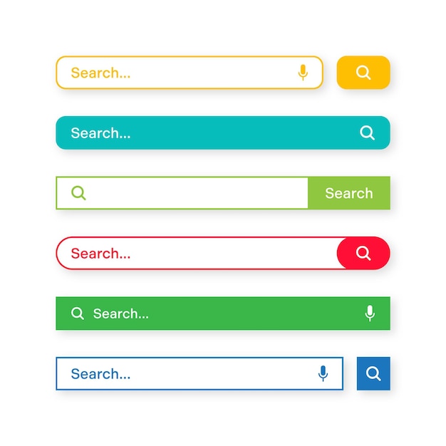 Colorful search bar templates internet browser engine with search box address bar and text field ui