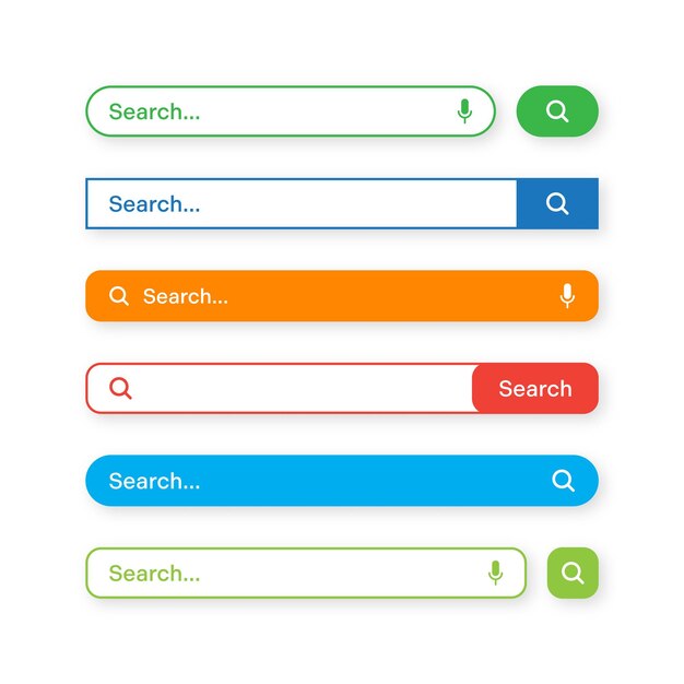 Colorful search bar templates internet browser engine with search box address bar and text field ui