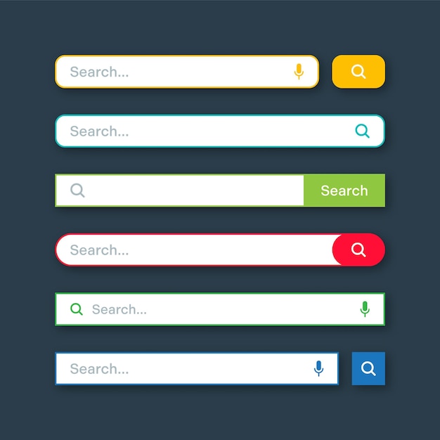 Colorful search bar templates internet browser engine with search box address bar and text field ui