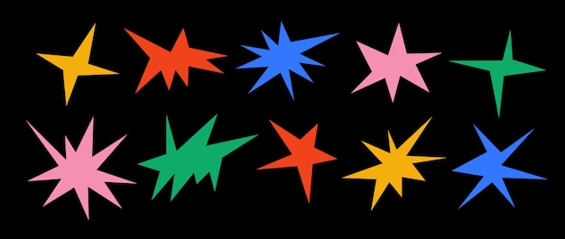 Colorful sharp shapes collection Bright irregular sparks and twinkles set Abstract edgy sparkles