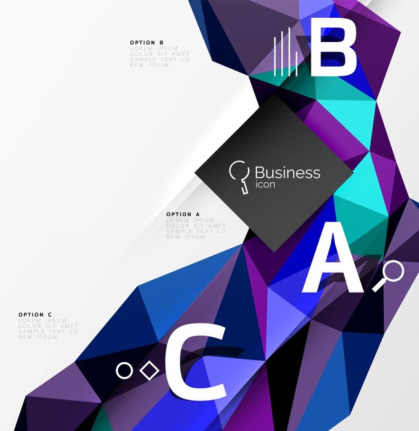 colorful triangle mosaic 3d geometric object with infographics vector abstract background for workflow layout diagram number options or web design