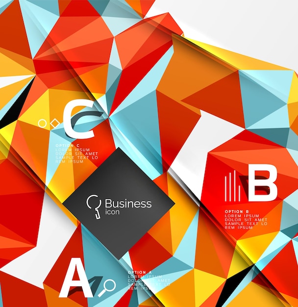 colorful triangle mosaic 3d geometric object with infographics vector abstract background for workflow layout diagram number options or web design