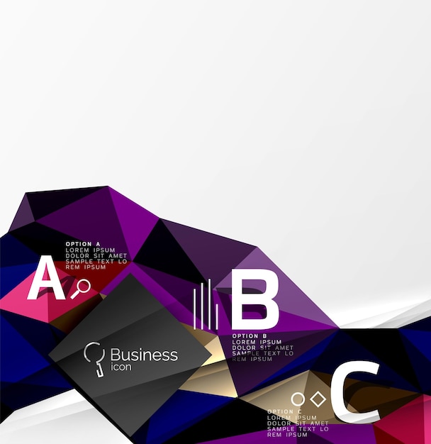 colorful triangle mosaic 3d geometric object with infographics vector abstract background for workflow layout diagram number options or web design